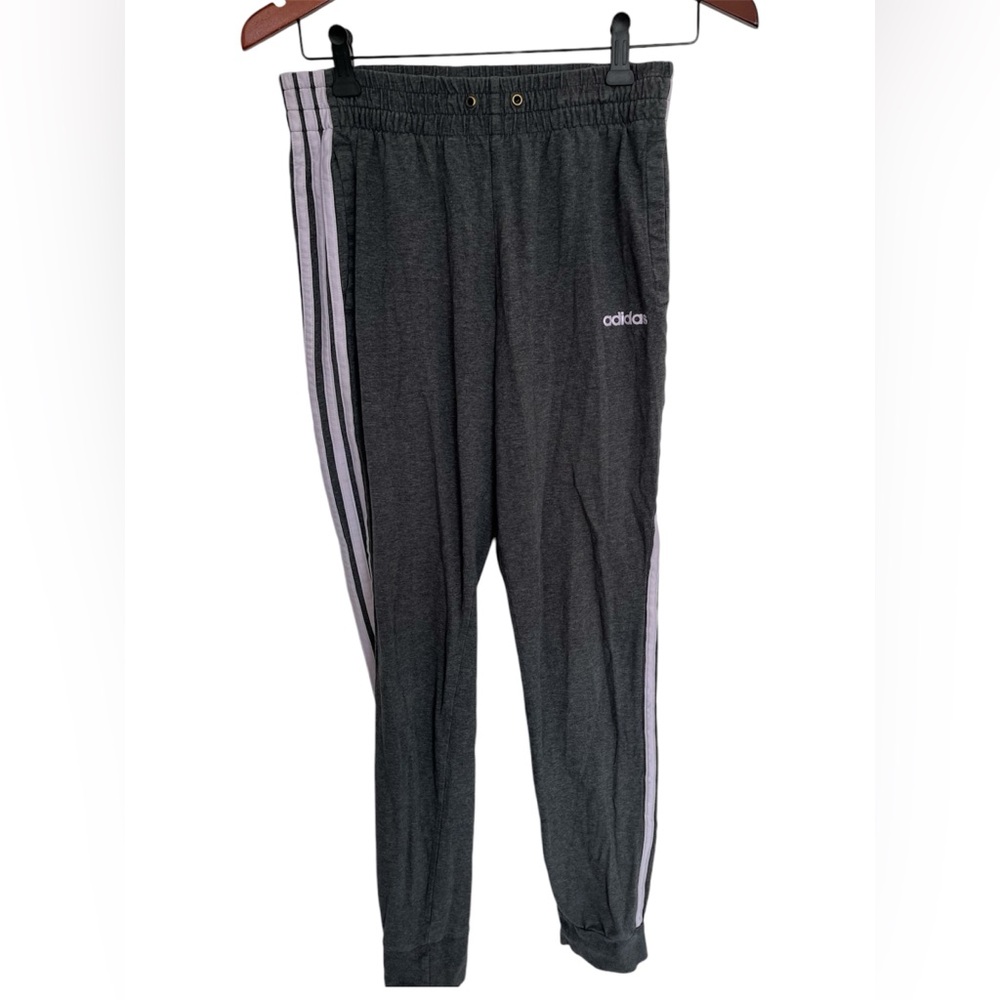 Adidas Gray Track Pants with White Stripes